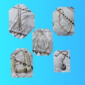 Elegant Pearl and Silver Necklace Set